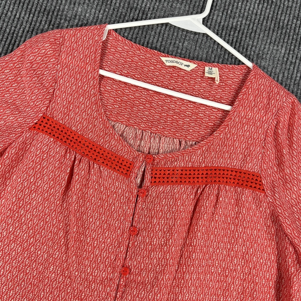 Toad&Co Shirt Womens Medium Red Button Front Lace Trim Long Sleeve Blouse
